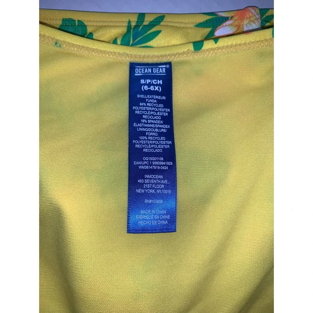 Ocean Gear‎ Girls Orange Yellow Tropical Floral Puff Sleeve Bikini Set Size 6-6X